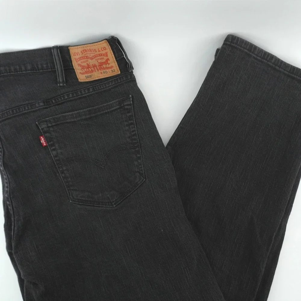 Levi's 569 Loose Straight Jeans Mens 40x32 Black Faded Denim Relaxed Fit